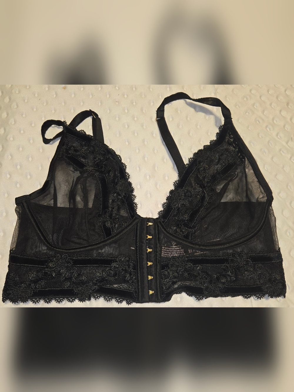 Victoria's Secret Black Lace Longline Bralette with Gold Hooks